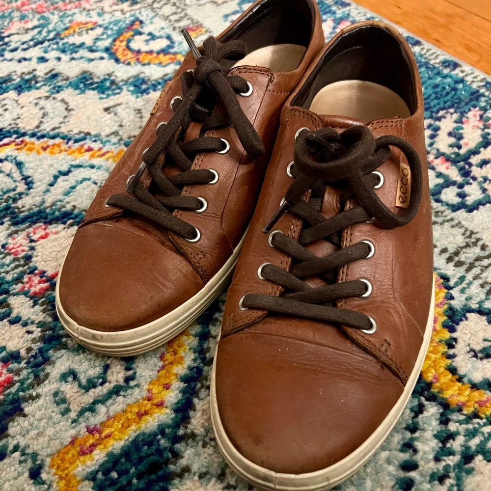 Ecco Men's Brown Leather Soft Sneakers